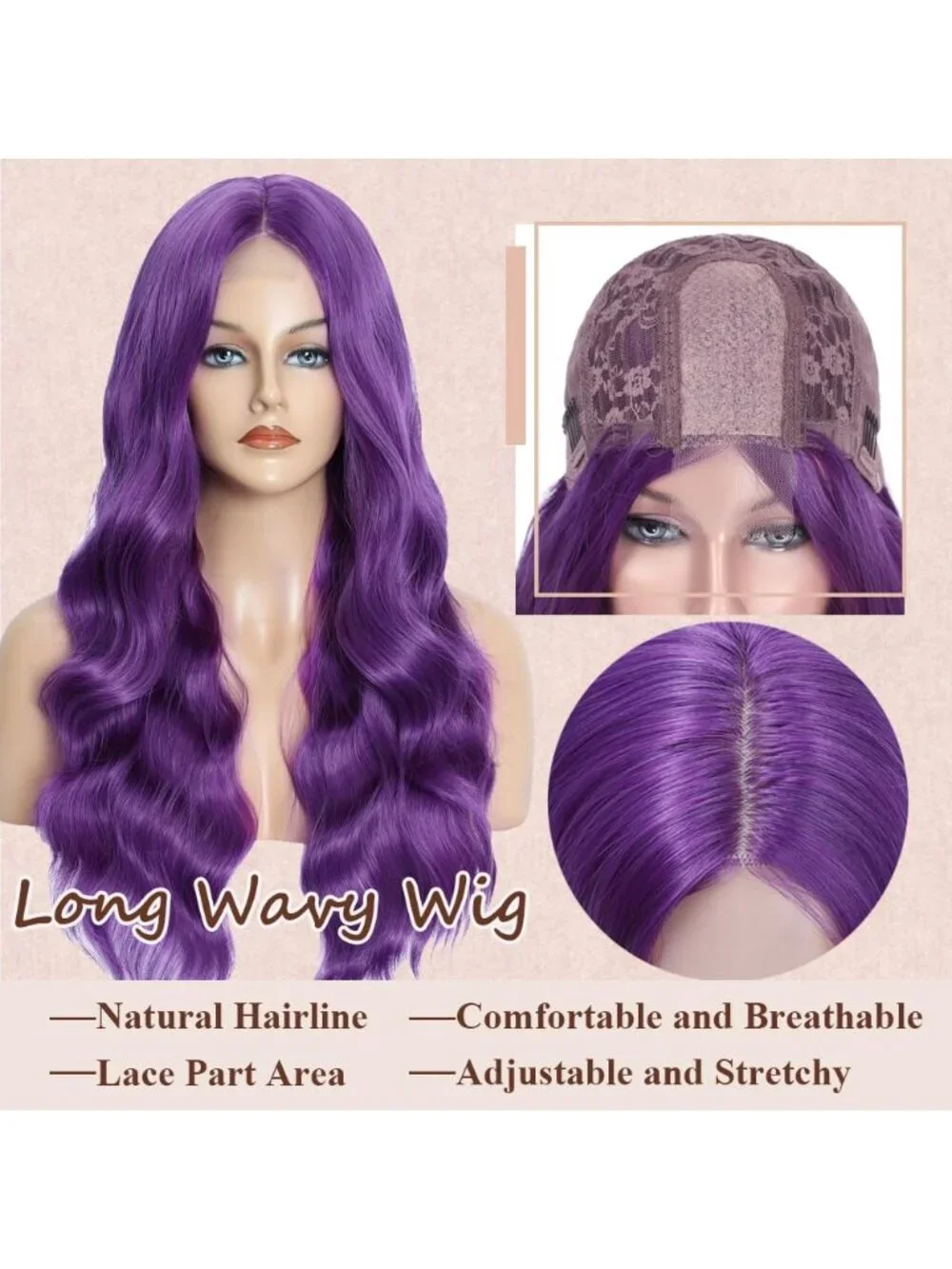 26 Inch Women's Purple Long Wavy Curly Hair Wig Halloween Cosplay